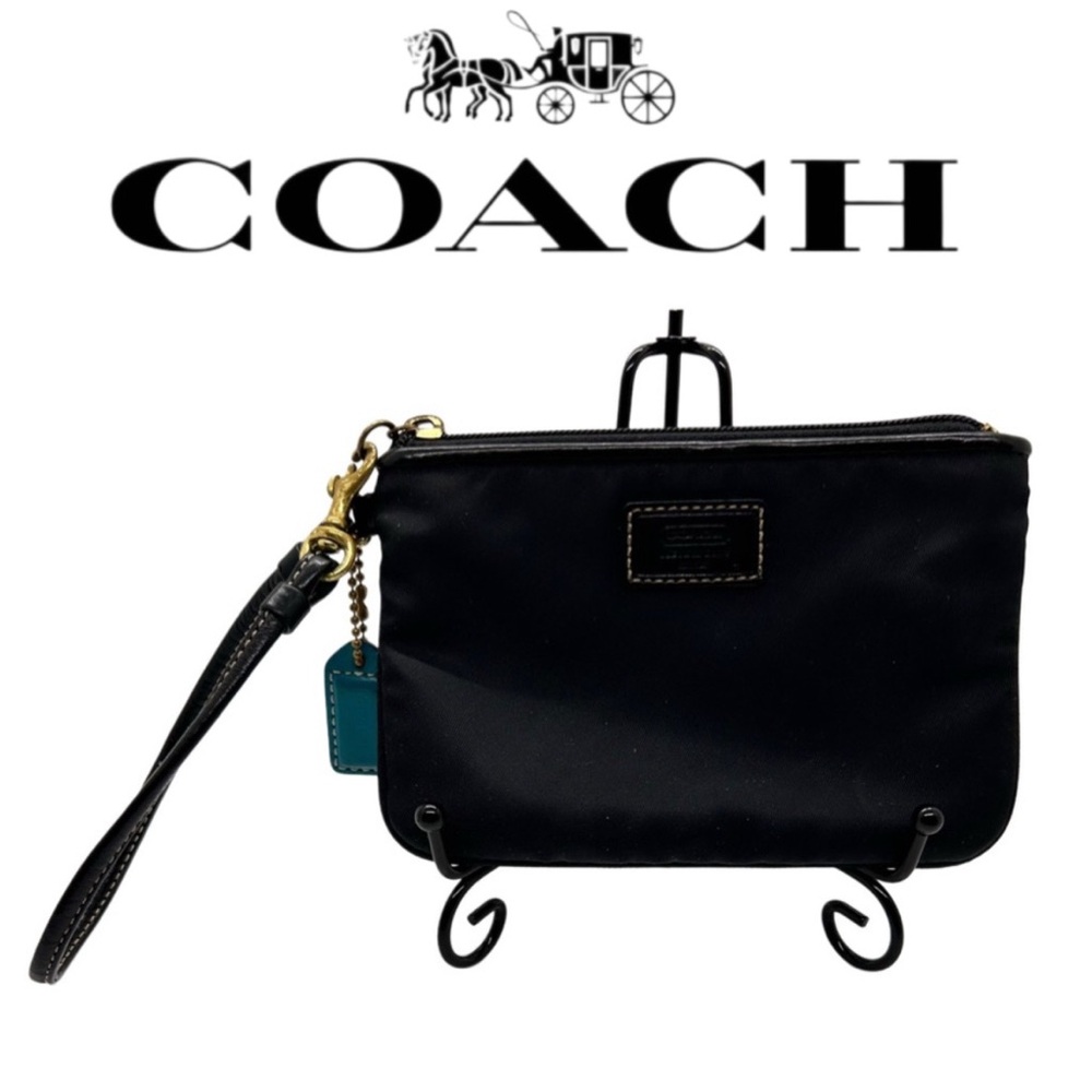 Coach Black Wristlet Nylon Leather Trim
